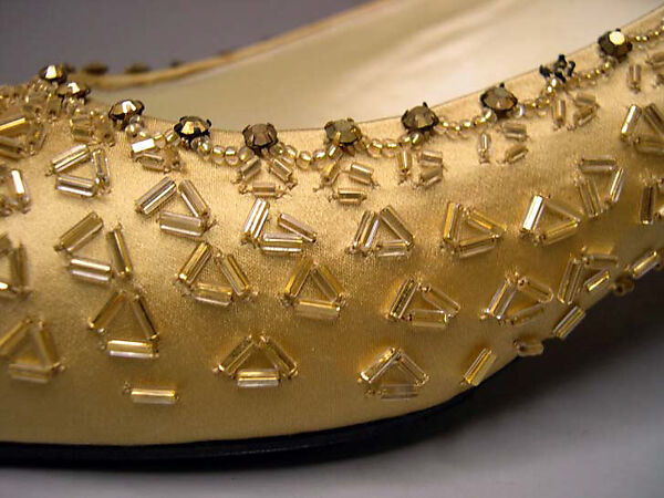 Evening shoes, Roger Vivier (French, 1913–1998), silk, glass, leather, French