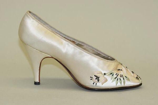 Evening shoes, Herbert Levine Inc. (American, founded 1949), silk, metallic thread, leather, American
