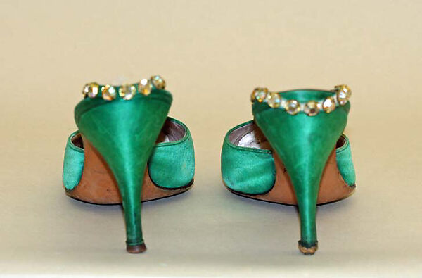 Evening shoes, Delman (American, founded 1919), silk, glass, American