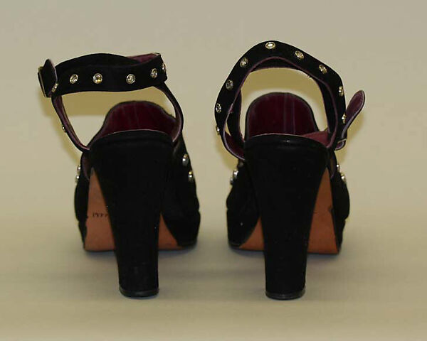 Evening sandals, Shoe Biz (Italian), leather, glass, American