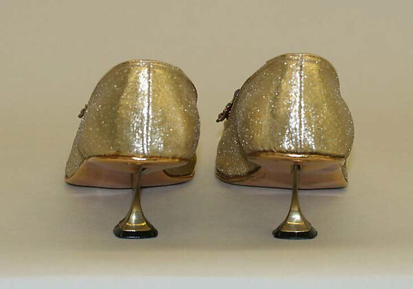 Evening shoes, Taj of India (American, 1961–1970), metal, metallic thread, glass, American