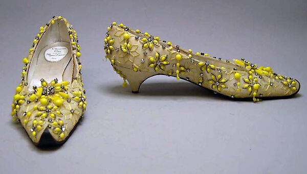 Evening shoes, House of Dior (French, founded 1946), silk, cotton, plastic, glass, leather, French 