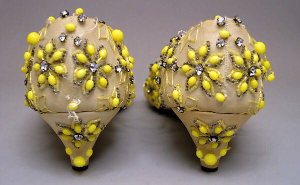 Evening shoes, House of Dior (French, founded 1946), silk, cotton, plastic, glass, leather, French