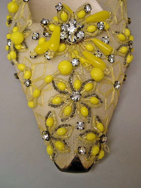 Evening shoes, House of Dior (French, founded 1946), silk, cotton, plastic, glass, leather, French