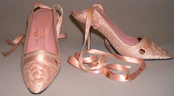 Evening shoes, House of Dior (French, founded 1946), silk, leather, glass, French
