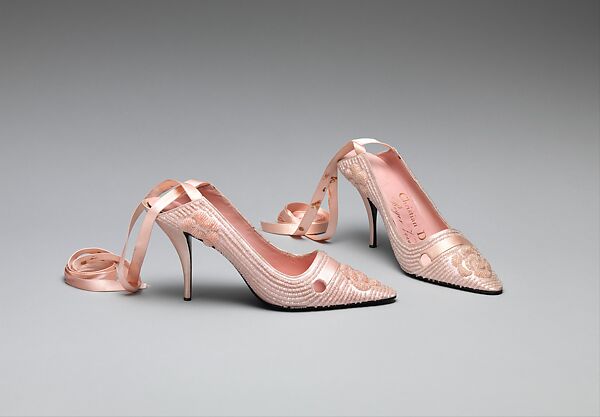 Evening shoes, House of Dior (French, founded 1946), silk, leather, glass, French 