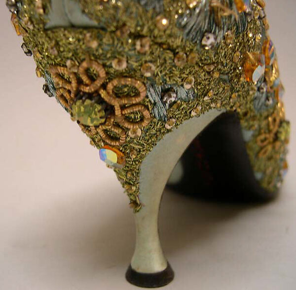 Evening shoes, House of Dior (French, founded 1946), silk, leather, metallic threads, plastic, glass, French