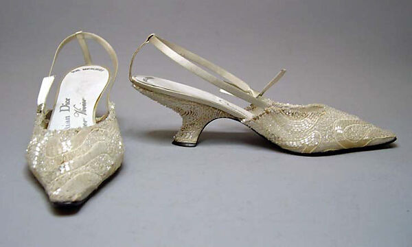 Evening sandals, House of Dior (French, founded 1946), silk, nylon, glass, leather, French 