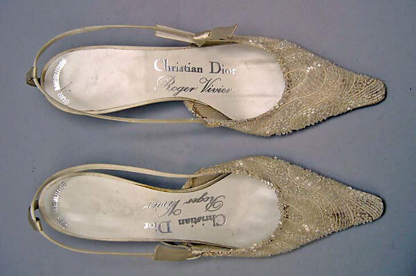 Evening sandals, House of Dior (French, founded 1946), silk, nylon, glass, leather, French