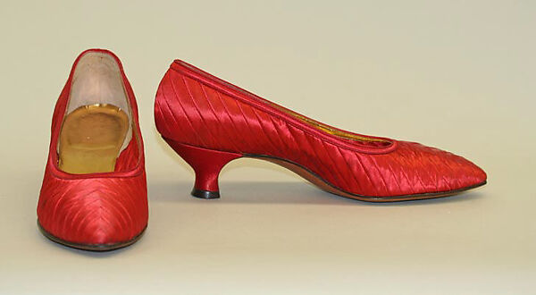 Pumps, Mr. David Evins (American, born England, 1909–1992), silk, leather, wood, American 