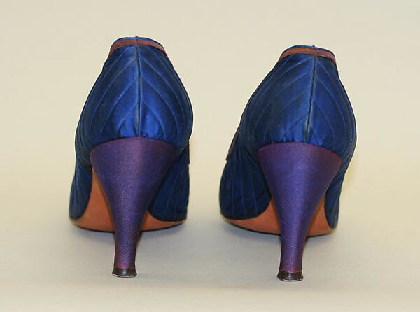 Pumps, Mr. David Evins (American, born England, 1909–1992), silk, leather, wood, American