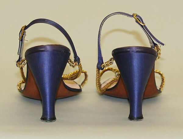 Sandals, Mr. David Evins (American, born England, 1909–1992), silk, metal, leather, glass, wood, American