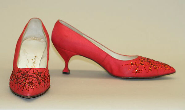 Evening pumps, Mr. David Evins (American, born England, 1909–1992), silk, glass, American 