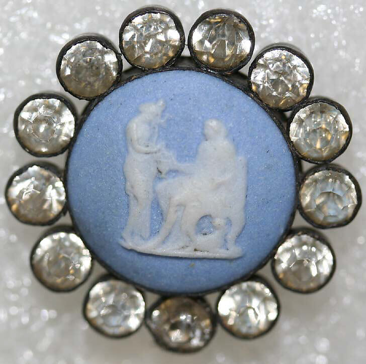 Button, paste, metal, probably European