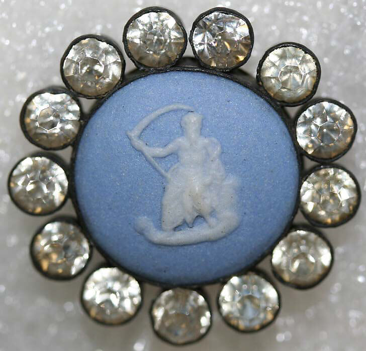 Button, paste, metal, probably European