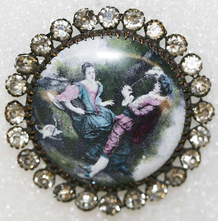 Button, enamel, rhinestones, French