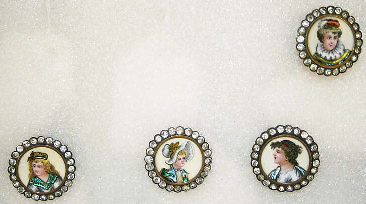 Button, enamel, rhinestones, French 