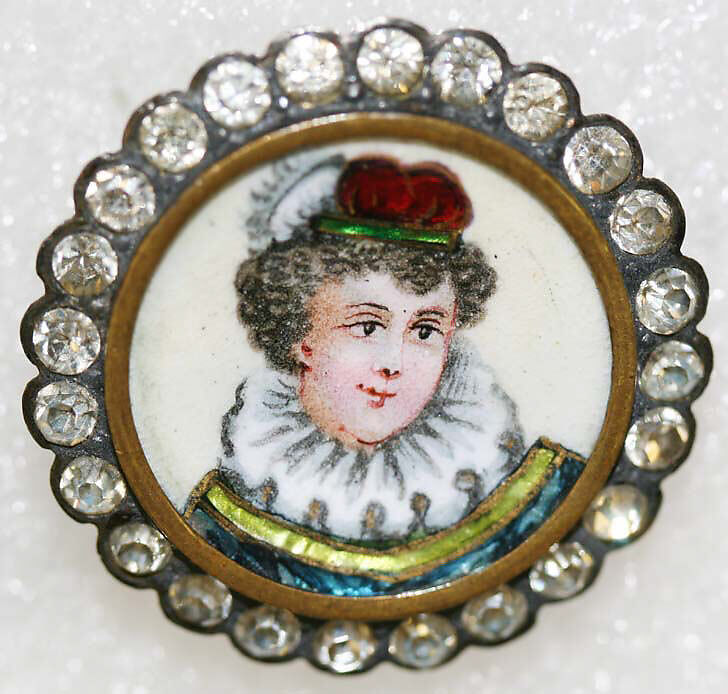 Button, enamel, rhinestones, French