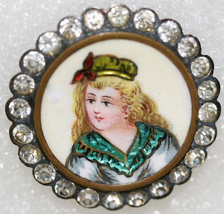 Button, enamel, rhinestones, French
