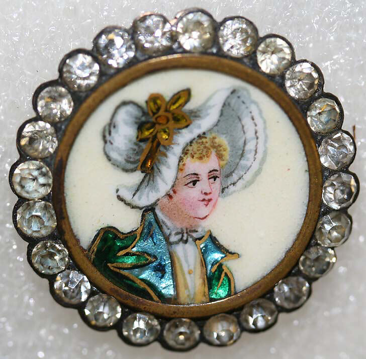 Button, enamel, rhinestones, French