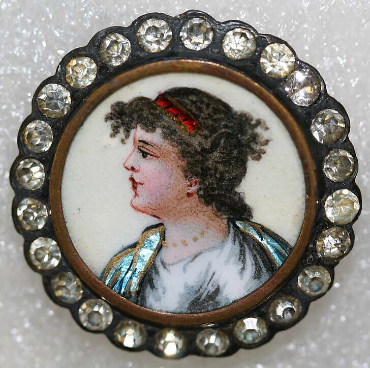 Button, enamel, rhinestones, French