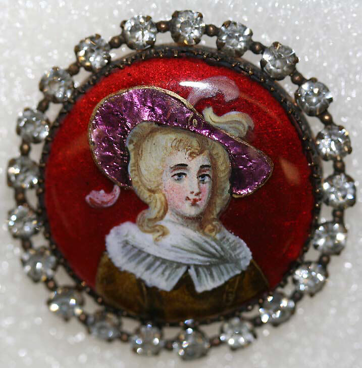 Button, enamel, metal, strass, French