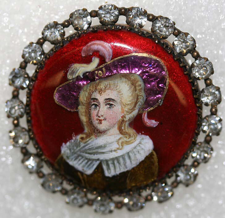 Button, enamel, metal, strass, French