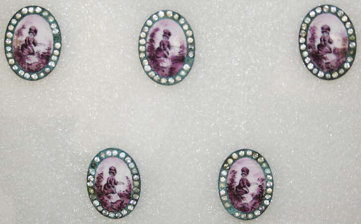 Button, enamel, rhinestone, French 