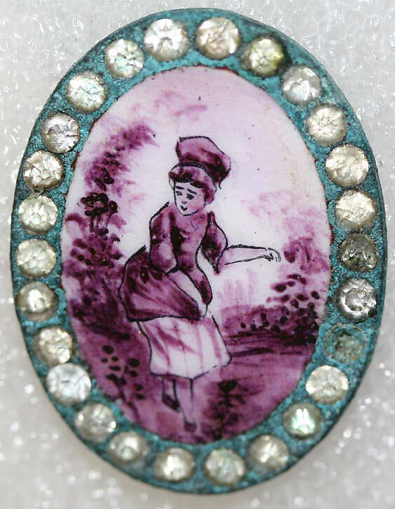 Button, enamel, rhinestone, French