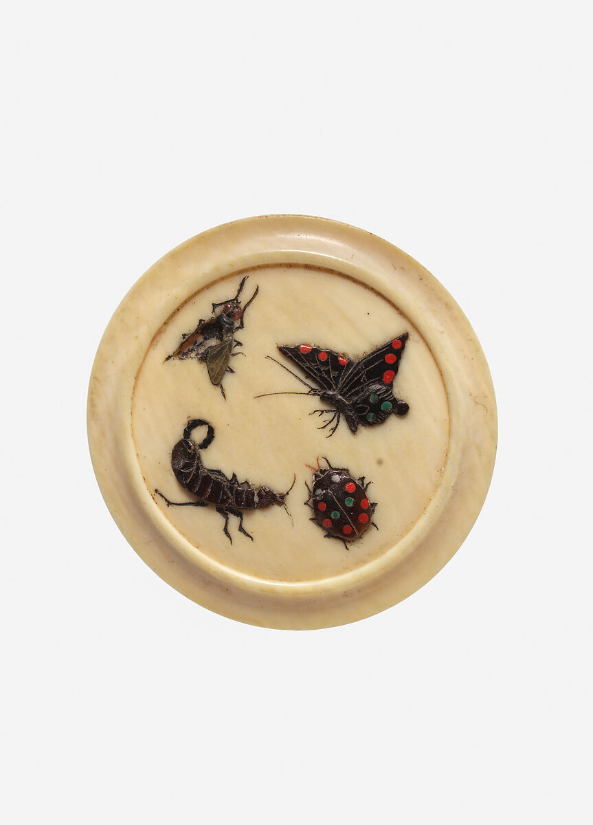 Button, ivory, tortoise shell, mother-of-pearl, Japanese