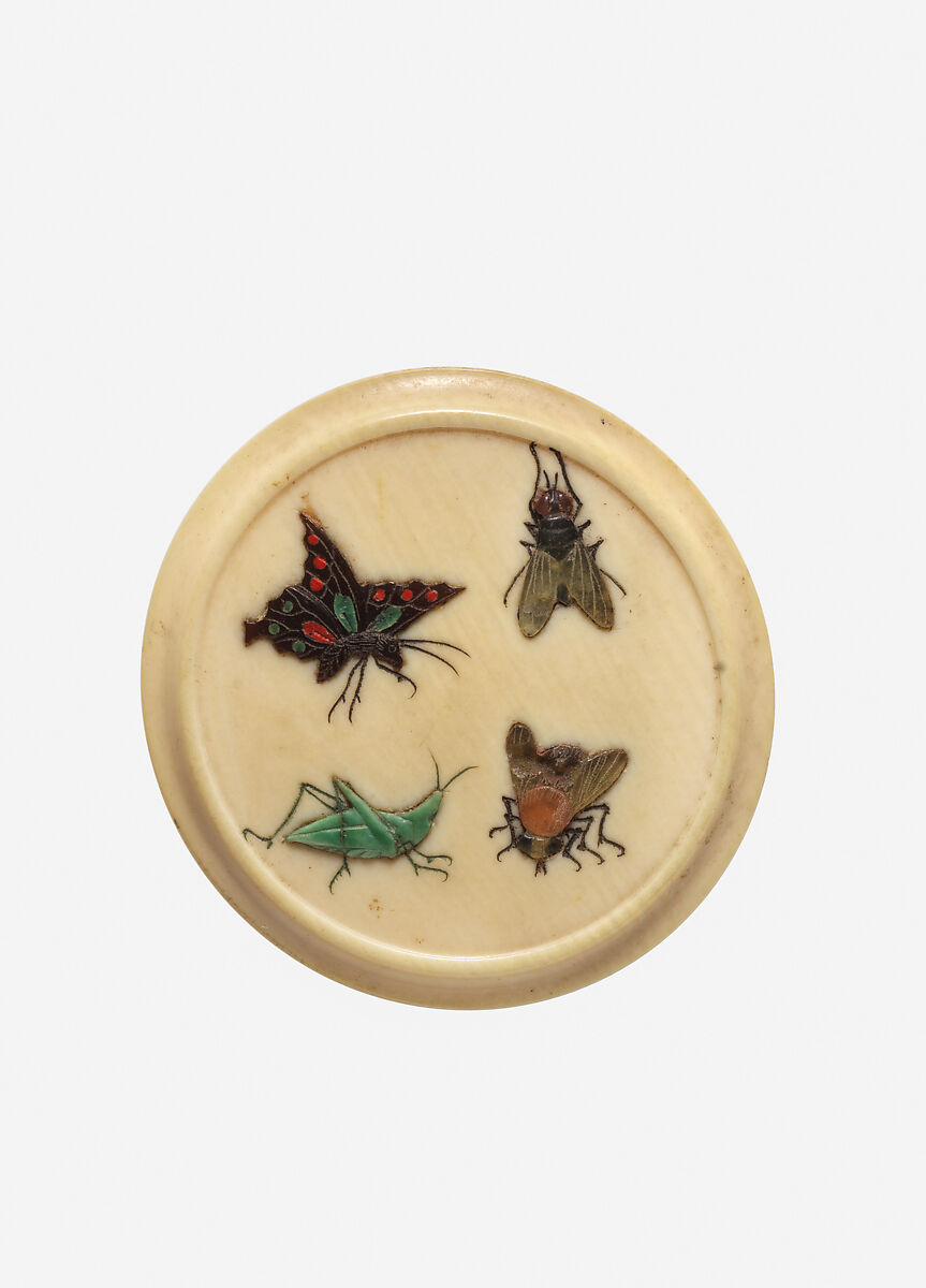 Button, ivory, tortoise shell, mother-of-pearl, Japanese