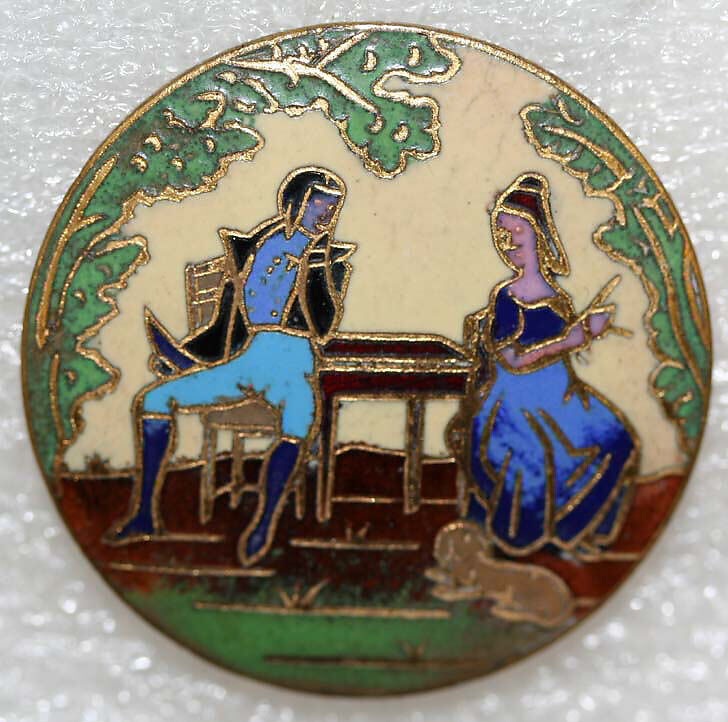Button, enamel, metal, French