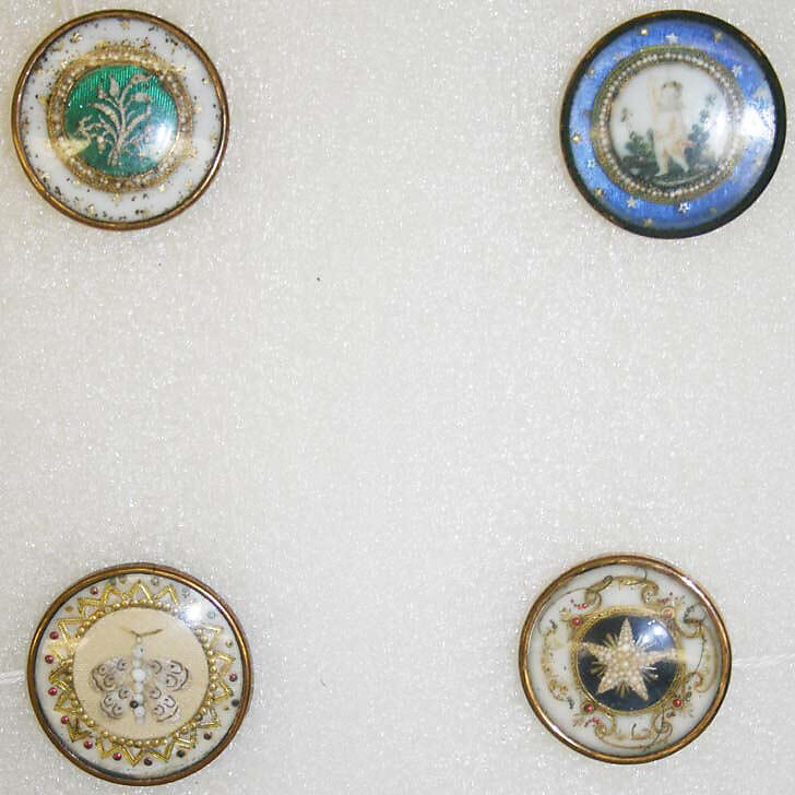 Button, glass, pearl, metal, French 