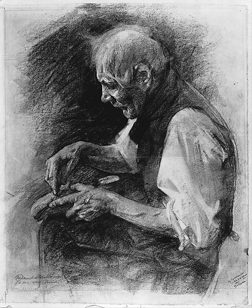 The Cobbler, Frederick William MacMonnies (American, New York 1863–1937 New York), Charcoal on off-white laid paper, American
