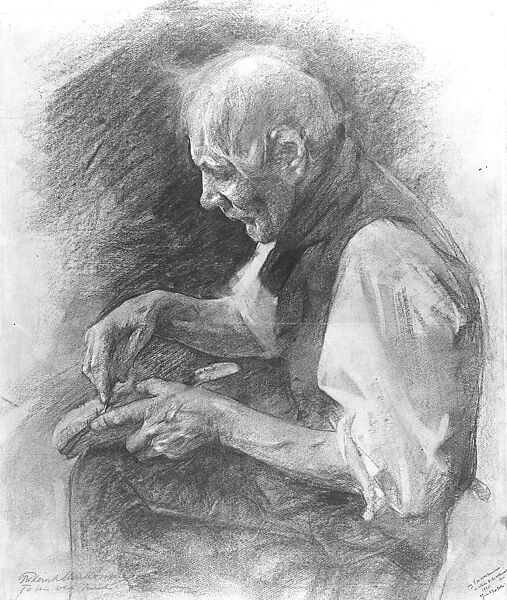 The Cobbler, Frederick William MacMonnies (American, New York 1863–1937 New York), Charcoal on off-white laid paper, American 