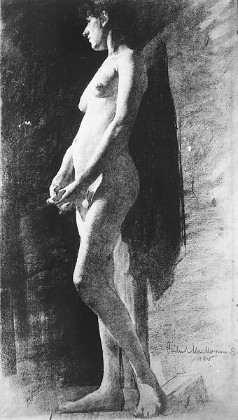 Standing Female Nude, Frederick William MacMonnies (American, New York 1863–1937 New York), Charcoal on paper, mounted on board, American