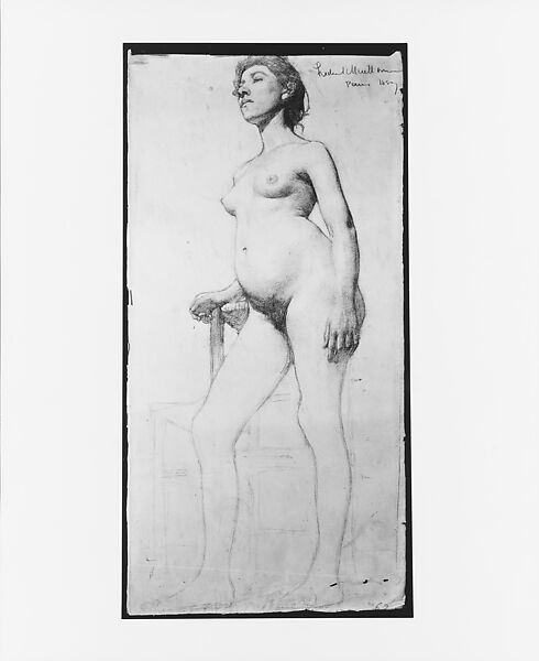 Standing Female Nude, Frederick William MacMonnies (American, New York 1863–1937 New York), Graphite on paper, mounted on board, American