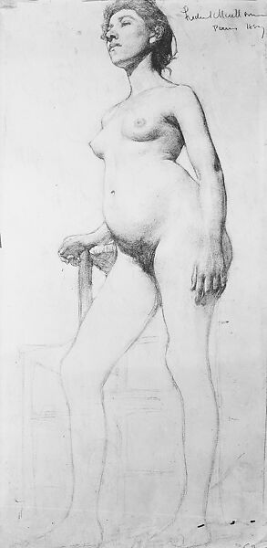 Standing Female Nude, Frederick William MacMonnies (American, New York 1863–1937 New York), Graphite on paper, mounted on board, American 