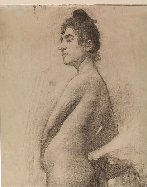 Standing Female Nude, Frederick William MacMonnies (American, New York 1863–1937 New York), Graphite on paper, mounted on board, American