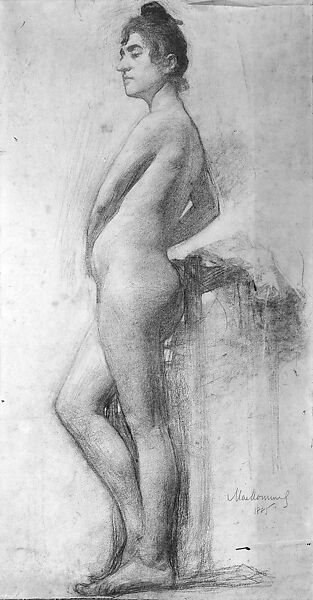 Standing Female Nude, Frederick William MacMonnies (American, New York 1863–1937 New York), Graphite on paper, mounted on board, American