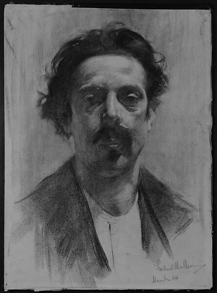 Study of Head of Man, Frederick William MacMonnies (American, New York 1863–1937 New York), Graphite and charcoal on paper, mounted on board, American