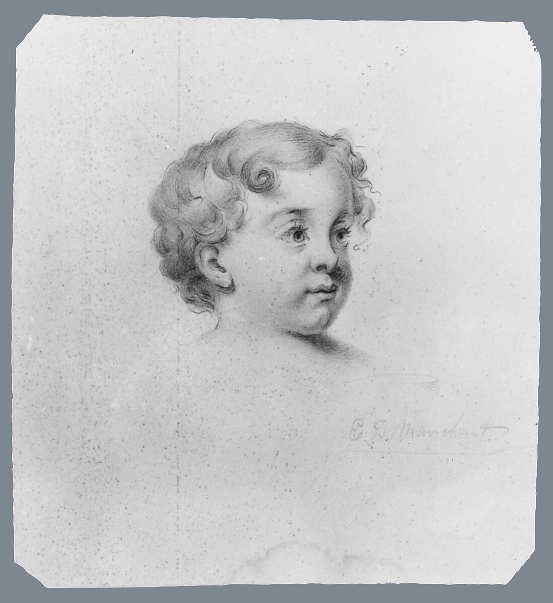 Head of a Child (from McGuire Scrapbook), Edward Dalton Marchant (1806–1887), Graphite on off-white wove paper, American