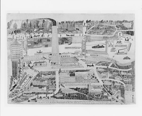 F. Shaw Brothers Tannery, Maine, John Martin, Pen and black and red inks, graphite, watercolor, and white gouache on Bristol board, American