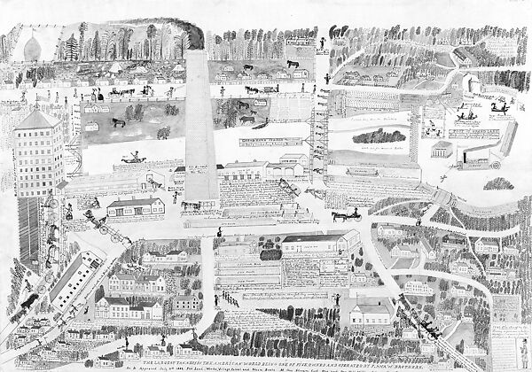 F. Shaw Brothers Tannery, Maine, John Martin, Pen and black and red inks, graphite, watercolor, and white gouache on Bristol board, American