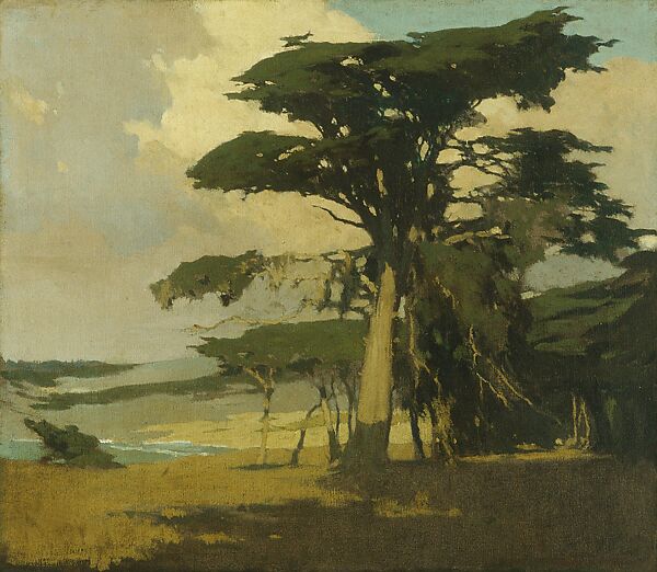Afternoon among the Cypress, Arthur Frank Mathews (1860–1945), Oil on canvas, American 