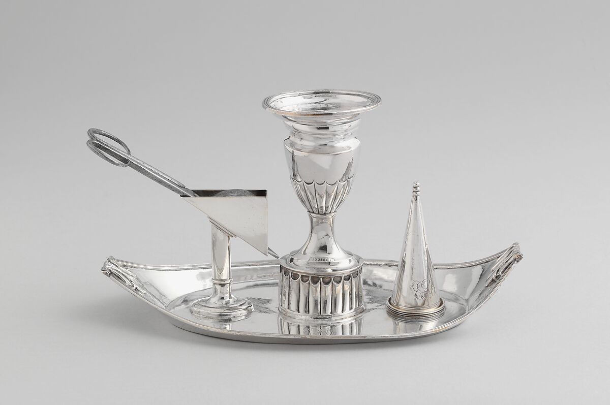 Candle Holder, Joseph Lownes (1758–1820), Silver, steel, American 
