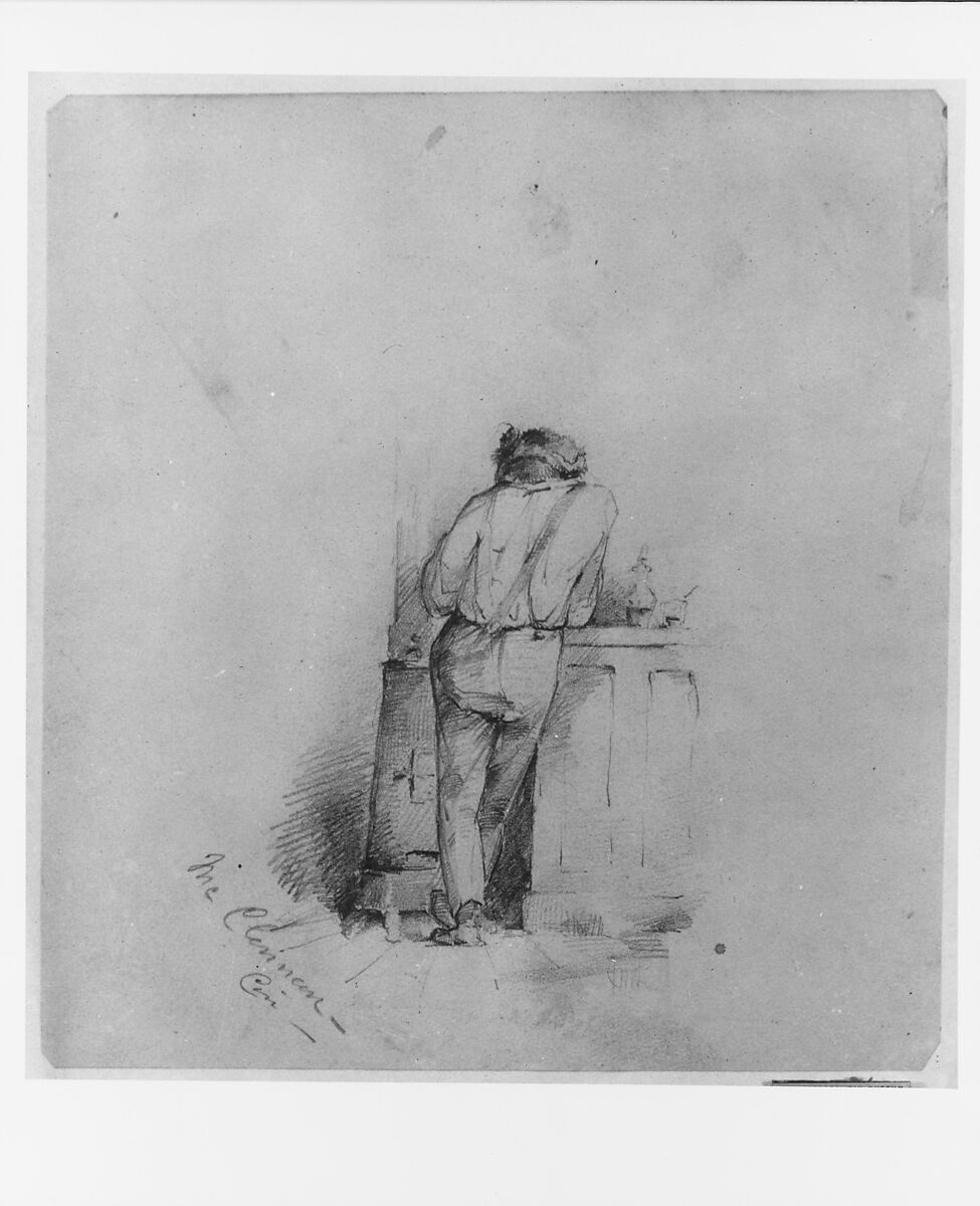 Man at Bar (from McGuire Scrapbook), Probably John McLenan (American, Pennsylvania 1827–1865 New York), Graphite on off-white wove paper, American 