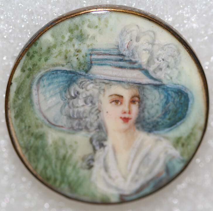 Button, ivory, rhinestones, metal, French