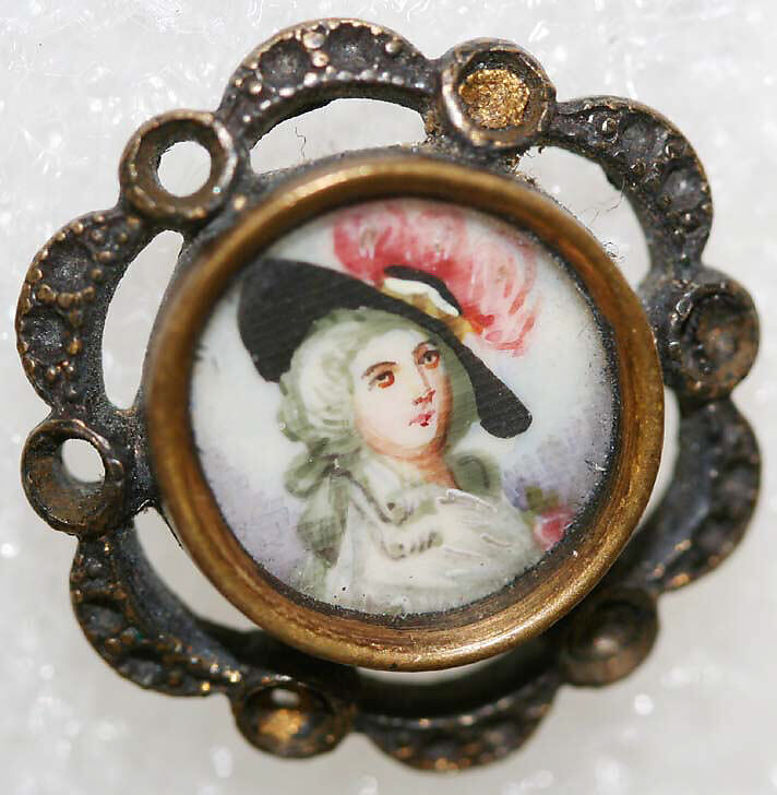 Button, ivory, rhinestones, metal, French