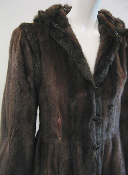 Coat, Yves Saint Laurent (French, founded 1961), a) fur, synthetic, plastic; b) fur, French